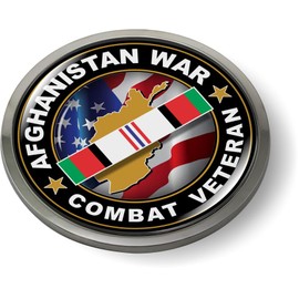 Afghanistan War Combat Veteran 3D Domed CAR Emblem Badge Sticker Round Chrome Plastic Round Bezel