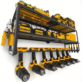 Power tool storage racks with charging stations, wall mounted drill racks for garage organization, tool and storage racks, heavy duty metal tool racks with battery holders