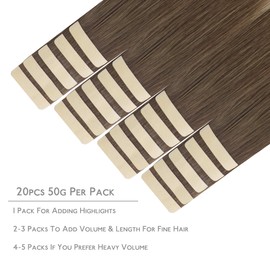 WENNALIFE Tape-in Extensions, Real Hair, Set of 20, 50 g, 14 Inches (35 cm), Sand Brown to Platinum Blonde, Remy, Invisible Tape, Silky Straight, Skin Weft Tape Ins