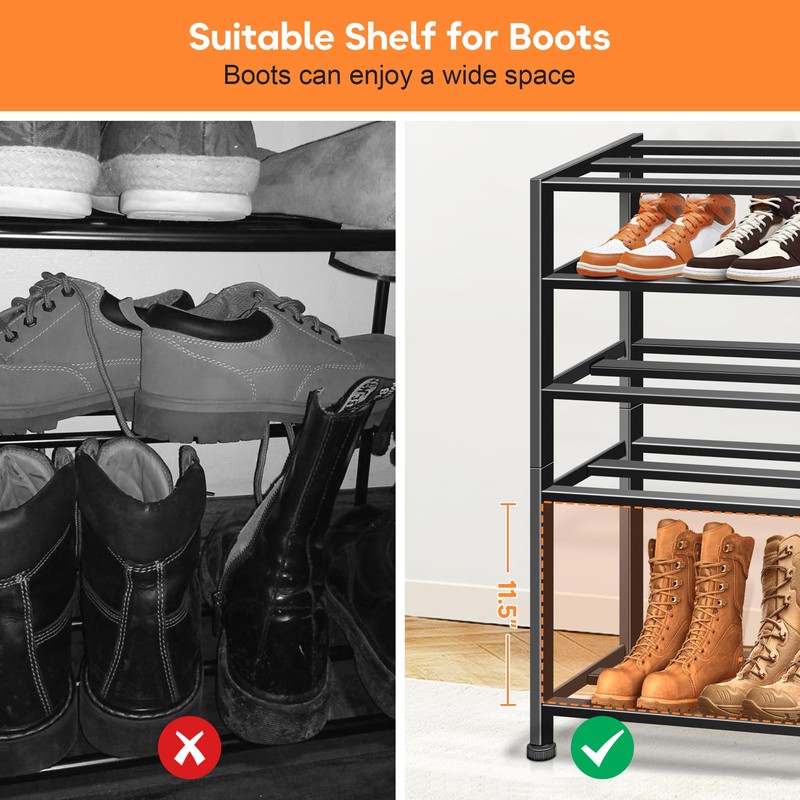 KEETDY 5-Tier Heavy Duty Shoe Rack for Garage Entryway, Stackable