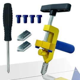 Glass Cutter Hand Tool, Manual Tile Cutter, 2 in 1 Glass Cutting Tool with Glass Breaking Pliers, DIY Tool Kit, 3 Tungsten Steel Blades, 4 Tips, 1 Screwdriver, Golden
