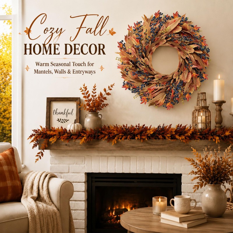 24" Fall Wreaths for Front Door, Fall Wreaths with Eucalyptus
