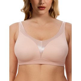 WingsLove Women's Minimizer Bra Smooth Unpadded Wireless Full Coverage Lightweight Comfort Support Plus Size Everyday Bras for Large Breast (Pink Nude,40DD)