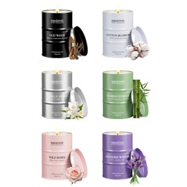 M&SENSE 6 Pack Candles for Home Scented Candle,Oud Wood,Cotton Blossom,Vanilla Amber,Bamboo Stream,Wild Rose,Lavender Whisper Candle,Gift Set for Women and Men,Soy Wax Long Lasting Amber Jar Candles