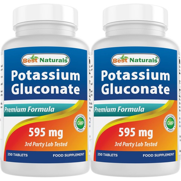 Best Naturals Potassium Gluconate 595 mg 250 Tablets (250 Count (Pack of 2))