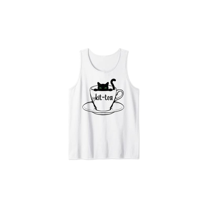 Kit Tea Black Cat Kitty Tea Lover Graphic Tank Top