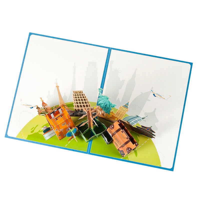 3D travel card, pop-up travel vouchers, travel souvenir card with