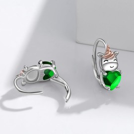 Unicorn Earrings for Girls 925 Sterling Silver Birthstone Earrings Cute Animal Earrings Hypoallergenic Hoop Earrings Unicorn Birthday Jewellery Gifts for Women Daughter, Silver