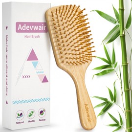 Adevwair Hair Brush for Hair Growth, Bamboo Bristles Paddle Hair Brushes for Women Men and Kids Massaging Scalp, Wooden Brush with Ergonomic Handle for Detangling Curly Thick Wavy Hair