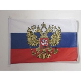 AZ FLAG RUSSIA WITH EAGLE FLAG 3' x 5' External Use - RUSSIAN COAT OF ARMS FLAGS 90 x 150 cm - BANNER 3x5 ft Knitted Polyester with rings
