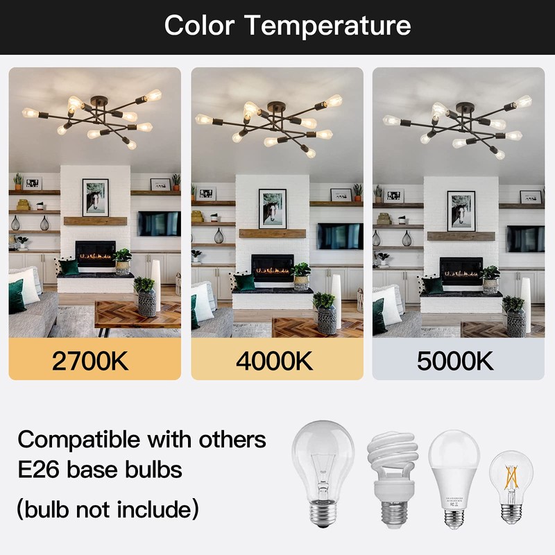 ZGLAOJT Black Semi Flush Mount Ceiling Light Fixture，9 Light Modern
