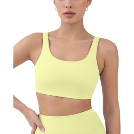 PAVOI ACTIVE Yoga Sports Bras for Women | High Support Low Scoop Neck Low Impact Gym Bra with Removable Pads | FlexFlow - Medium, Lemonade