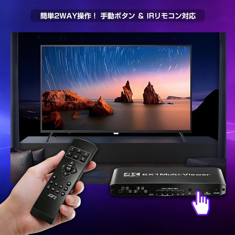 ENBUER HDMI Split-Screen Switcher, 6 Inputs, 1 Output, Multi-Viewer, 4K