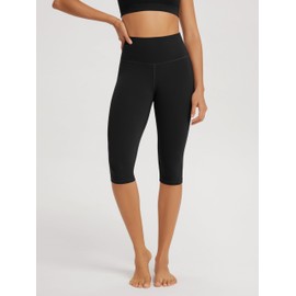 ODODOS Buttery Soft Lounge Yoga Capris for Women 14" High Waist Knee Length Leggings, Black, Medium