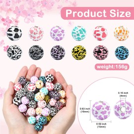 DanLingJewelry Perlen mit Kuh-Leopardenmuster, 16 mm, natürliche Bauernhaus-Perlen, runde Kugel, Tierdruck, Bastelperlen für Wald, DIY, Schmuck, Girlanden, 100 Stück