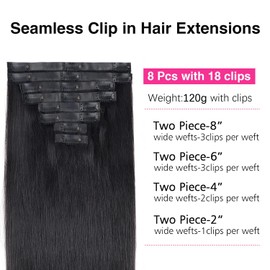 Clip in Hair Extensions Real Human Hair,Seamless Clip in Hair Extensions,18 Inch 120g/4.2oz,Natural Black,Clip in Hair Extensions for Women,100% Brazilian Remy Human Hair Extensions,8pcs with 18clips