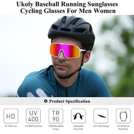 Ukoly Baseball/Running Sunglasses Cycling Glasses For Men Women,Sport Sunglasses HD Lens UV400 Protection TR90 Frame 650 (HD Pink)