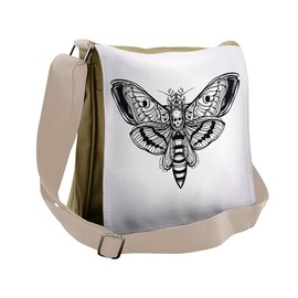 Lunarable Skull Messenger Bag, Dead Moth with Grunge Effect, Unisex Cross-body