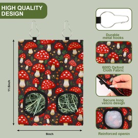 JarThenaAMCS 2Pcs Rabbit Hay Feeder Bag with 2 Holes Black Beige Mushroom Guinea Pig Hanging Hay Feeding Bag Storage Dispenser for Chinchilla Hamster Bunny Small Animal Pet