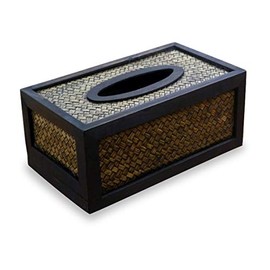 Wood & Rattan Tissue Box, Solid Wood, Handcrafted in Thailand, Home Decor (Wood & Rattan)