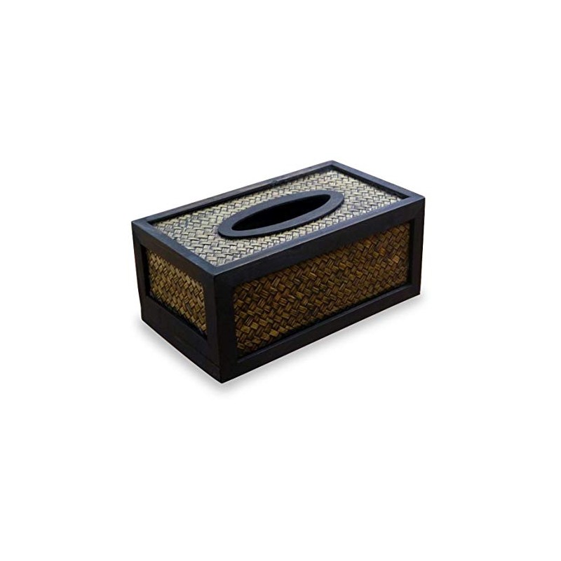 Wood & Rattan Tissue Box, Solid Wood, Handcrafted in Thailand,