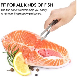 2Pcs Silver Fish Bone Tweezers,Stainless Steel Kitchen Tweezers,Flat and Slant Pliers Remover Tool,Dishwasher Safe (4.6"""" and 4.7""""),Seafood Tools,Kitchen and Dining,Specialty Tools and Gadgets