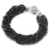 COOLSTEELANDBEYOND Black Crystal Beads Multi-Strand Bracelet with Rhinestone Ball Charm Magnetic Clasp