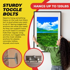 Qualihome Spring Toggle Bolt Anchor Assortment Kit - Includes Sizes 1/8” x 2”, 3/16” x 3”, 1/4” x 3” - Ideal Toggle Bolts for Drywall, Toggle Bolt Anchors, Drywall Toggle Anchors & Butterfly Anchors