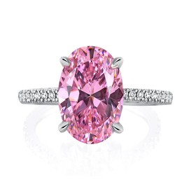 RODIFFY 3.5CT Pink Simulated Diamond Oval Cut Engagement Ring,925 Sterling Silver Promise Ring for Wedding,Proposal,Birthday,Daily,Travel (Silver/Pink Stone, 5)
