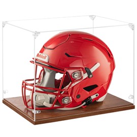 GYaozii Mini Helmet Display Case, UV Protection Thickened Clear Acrylic Souvenirs and Collectibles Box, 1/2 Football Baseball Helmet Showcase with Solid Wood Base for Sports Enthusiast