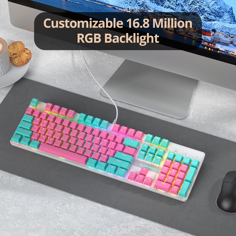Ussixchare Full Size Mechanical Keyboard, Creamy Keyboard with Number Pad,