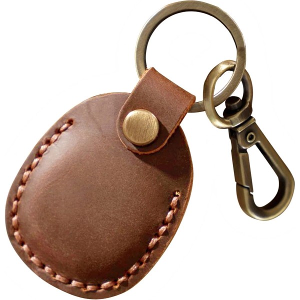 Q1T5 Leather AirTag Holder Keychain Case with Keyring Brown