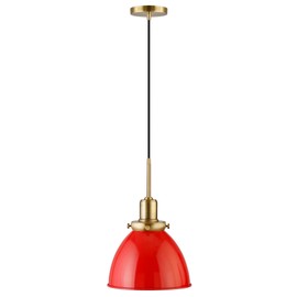 Henn&Hart 12" Wide Pendant with Metal Shade in Coral Red/Gold, for Home, Living Room, Bedroom, Entertainment Room, Office, Kitchen, Dining