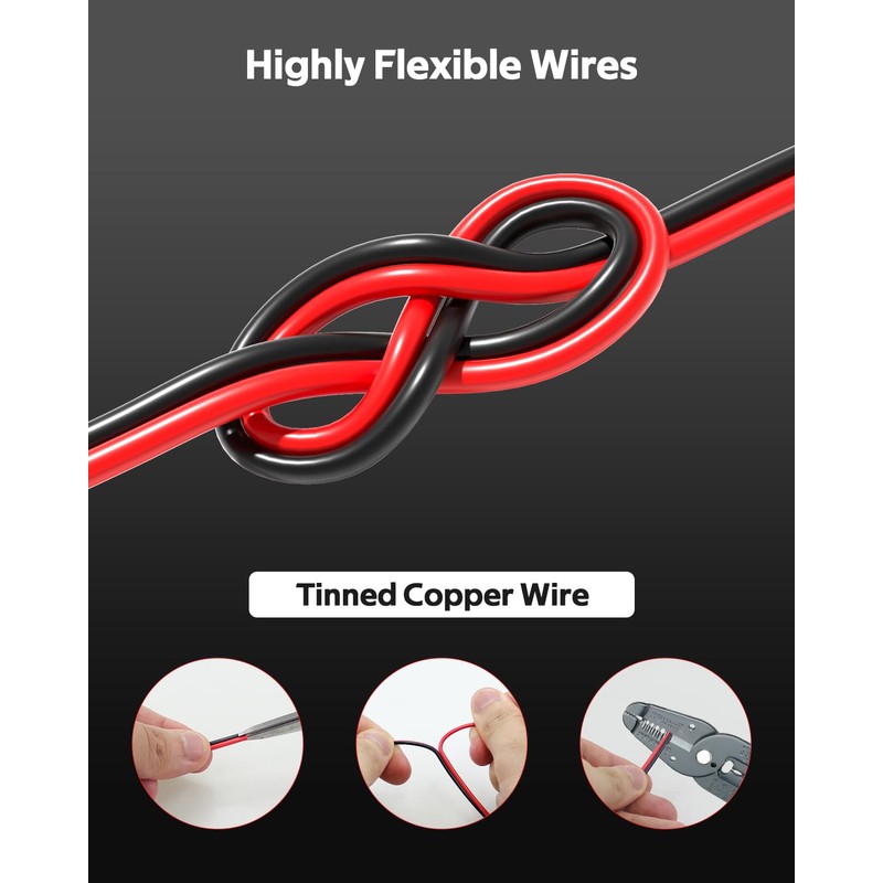 ALITOVE 18 Gauge 98.4FT 18/2 Flexible Red and Black Wire,