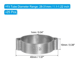 PATIKIL 25 Pack 28-31mm Double Ear Hose Clamp, 304 Stainless Steel O Clip Crimp Rings for Fuel Petrol Pipe Tube Fitting Connections, Silver Tone