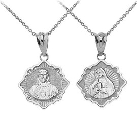Claddagh Gold Catholic Charm Sterling Silver Immaculate Heart of Mary/Sacred Heart of Jesus Reversible Pendant Necklace, Silver