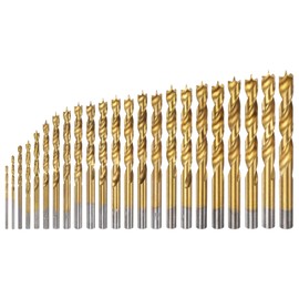 HARFINGTON 23pcs Brad Point Drill Bit Set 1.5mm-12.5mm Dia Straight Round Shank Drill Metric Brad Point Spiral Twist Drill Bits for Carpenter Woodworking Plastic Rubber, Golden 23in1 Set