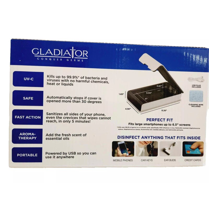Gladiator UV Sanitizer Box – Sterilizes Phone, Earbuds, Jewelry, Masks