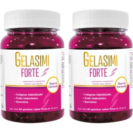Gelasimi Forte Gomitas 60 Piezas Con Colágeno Hidrolizado Ácido Hialurónico Queratina Biotina Para Cabello Piel Uñas Antiedad Belleza Mujer Sabor Fresa (2, Unidades)