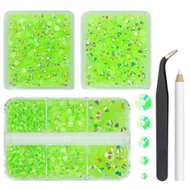 qiipii 3 Boxes 5070PCS Peridot AB Resin Rhinestones for Crafting Fresh Green Flatback Jelly Stones 2mm-6mm Non-Hotfix Gems Diamonds Crystals for Nails Face Eyes Makeup Tumblers Bottles DIY Crafts