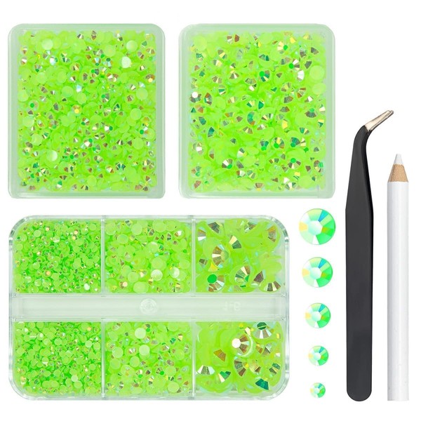 qiipii 3 Boxes 5070PCS Peridot AB Resin Rhinestones for Crafting