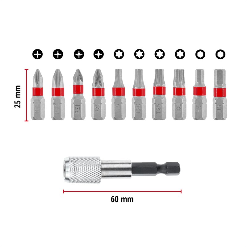 Einhell Bit Set 11 Pieces (25 mm Bits PH/PZ/T/H, Sandblasted