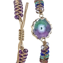 mookaitedecor Natural Healing Crystal 7 Chakra Braided Bracelet for Women, Geode Flower Amethyst Stone Beads Bracelet Boho Jewellery Gift Double Layer Bangle for Reiki Energy Healing Yoga Meditation