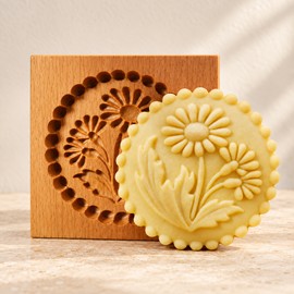 Wooden Cookie Mold for Baking – Carved Flower Embossing Design for Cookies, Biscuits, Fondant & Holiday Baking