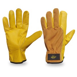 HMH Sports Leather Gardening Gloves for Men and Women - Tough Working Safety Gloves - Comfortable Breathable Safety Gloves – Protective Garden Gloves for Men And Women with Strong Grip (Yellow, XL)