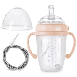 haakaa Weighted Straw Sippy Cup for 6+ Month Old, Silicone Weighted Straw Cup Milk Sippy Cup Baby Water Bottle with Straw Brush (Peach, 8oz./250ml)