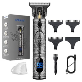 AMULISS Professional Trimmer Mens Hair Clippers, Zero Gapped Cordless Beard Barber Set & Grooming Kit Rechargeable LED Display for Men, Gift for Men