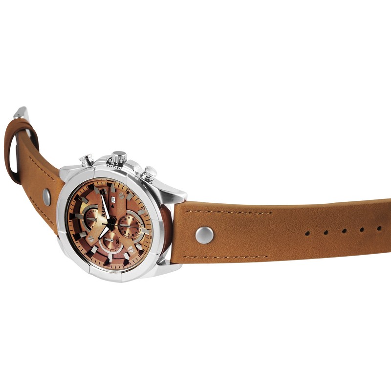 Raptor Men's Chrono-Look Watch with Riveted Bracelet Brown Analogue Date