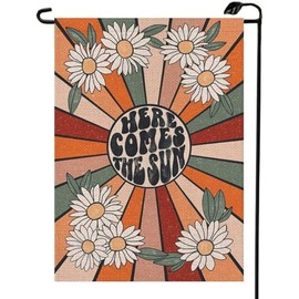 Vintage Daisy Sunshine Summer Garden Flag 12 x 18 Inch Double Sided for Outside Here Comes The Sun Vertical Seasonal Farmhouse Yard Outdoor Decoration Flag XJ28