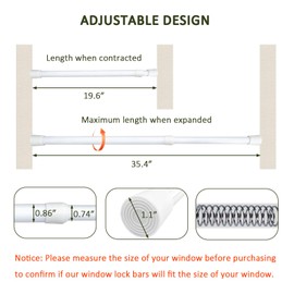 toresper Sliding Door Security Bar,Window Security Bars Adjustable Sliding Door Lock Bars with Rubber Tips, Diameter 1.2" Window Safety Lock Bar Stopper (19.6''-35.4'', 3, Count)